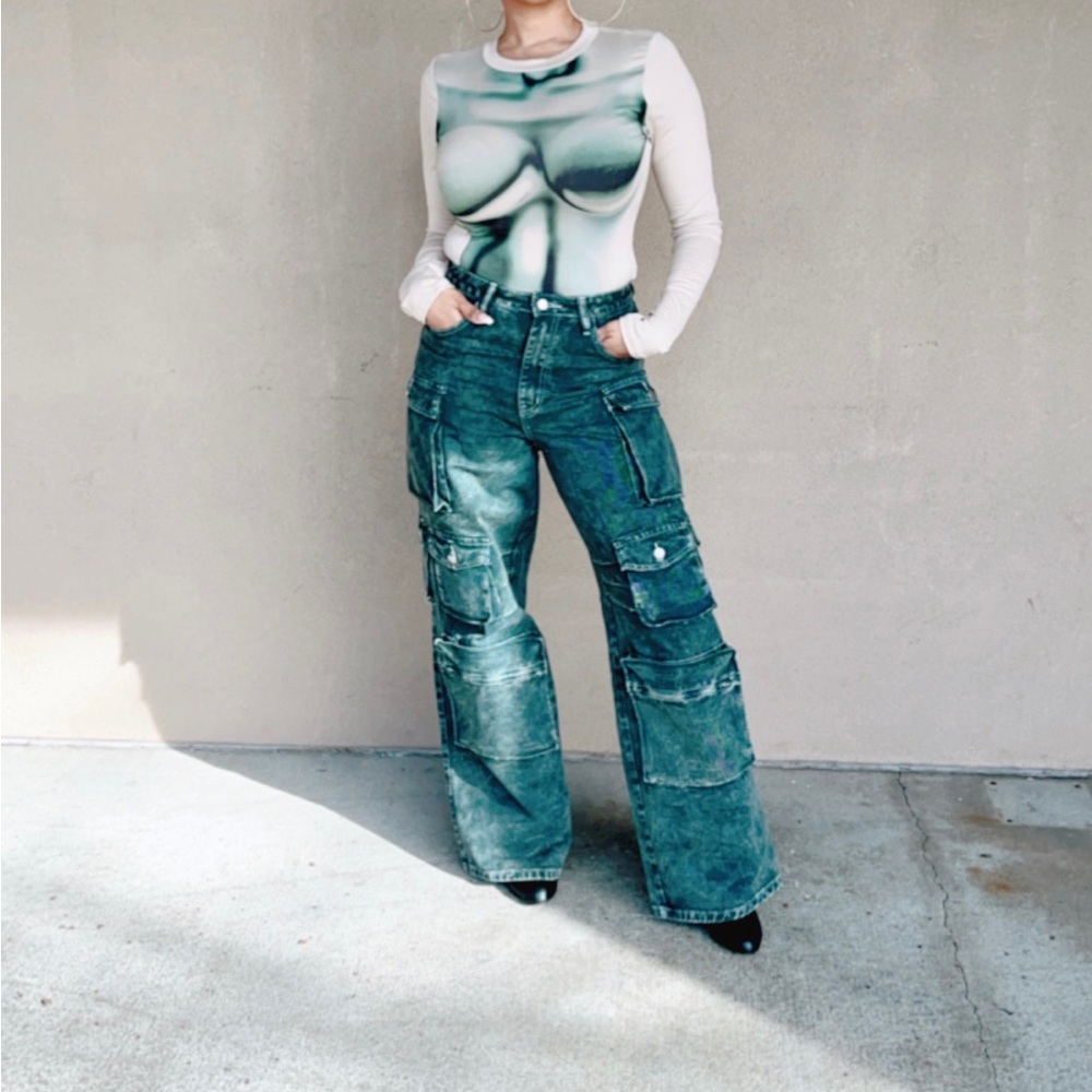 Cargo wide denim multi pocket- Cargo Jeans